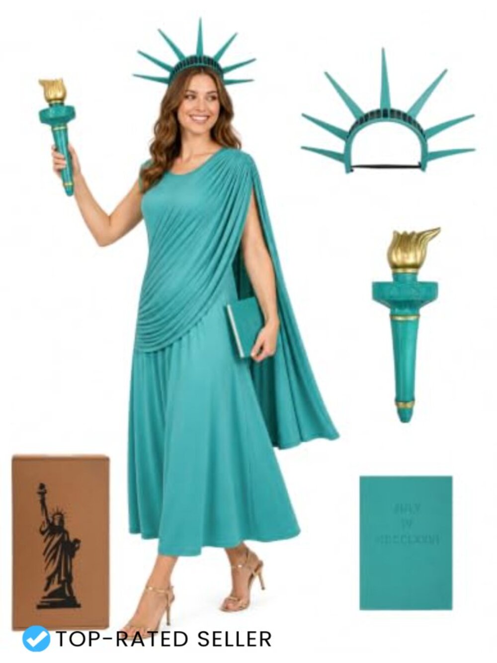 UQJE Statue of Liberty Costume Set Women 4 Piece Polyester PU Foam